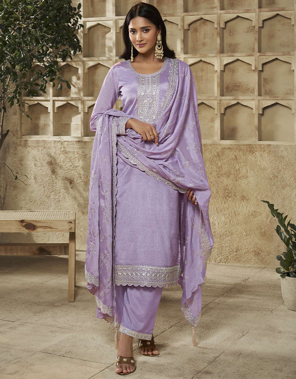 classy lavender chinon designer function wear heavy salwar suit collection with lavender santoon rt8996-185163 Front View